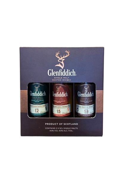 Glenfiddich Single Malt Whisky 12YO, 15YO, 18YO 3x50ml